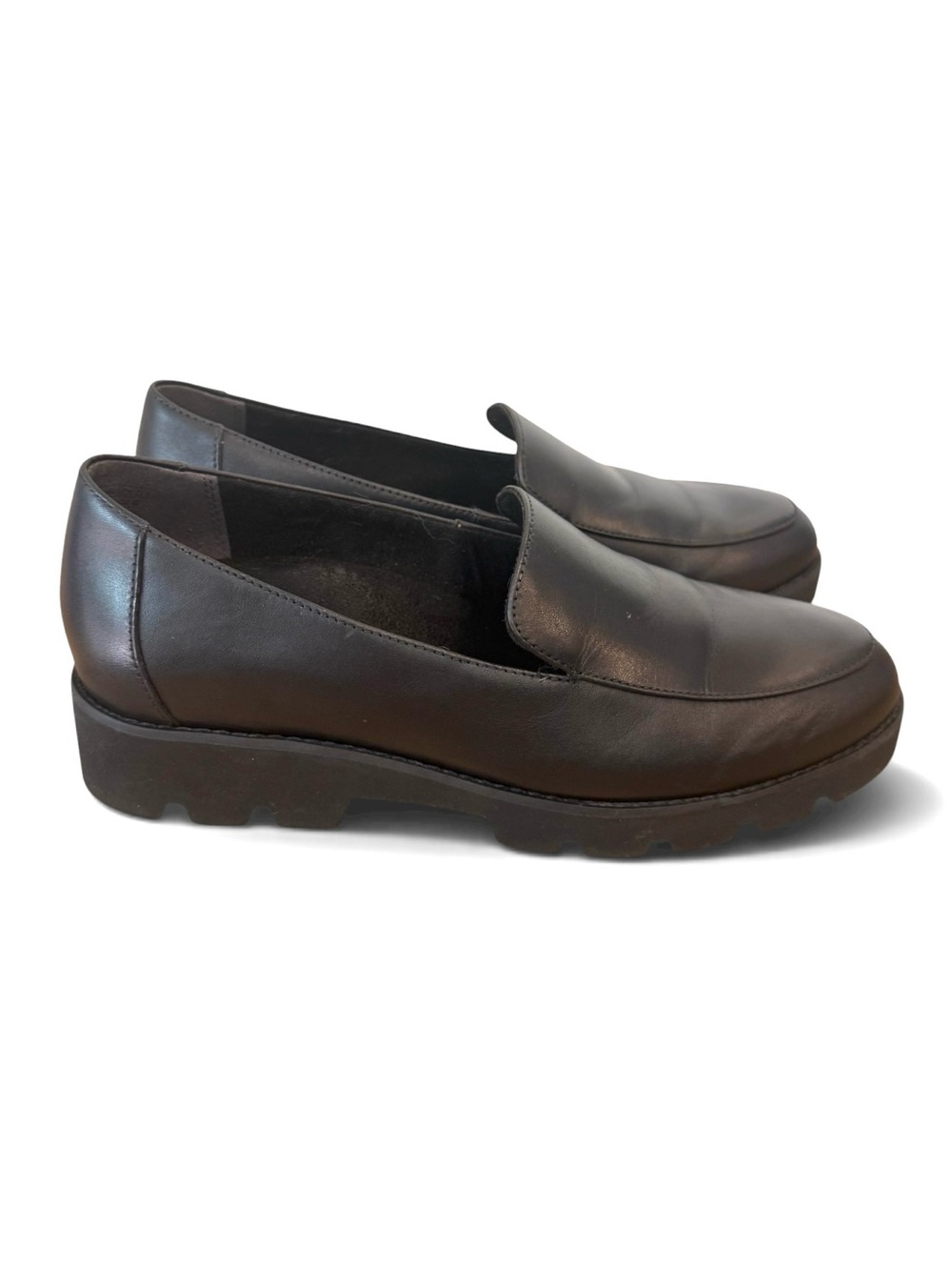 Vionic Kensley Loafer Black Leather Slip-On Chunky Lug Sole Platform Size 8 - Picture 1 of 9